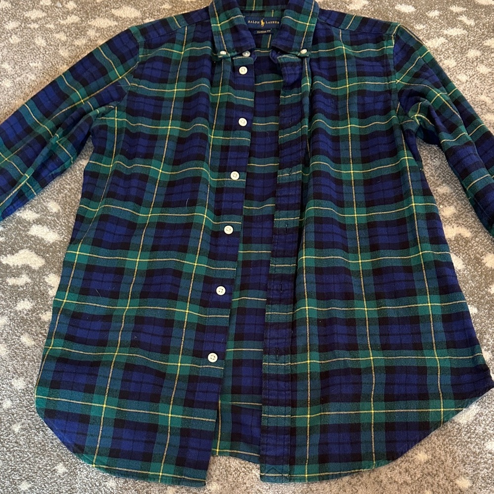 Polo Ralph Lauren Green and Blue Plaid Women's Shirt - Picture 5 of 5